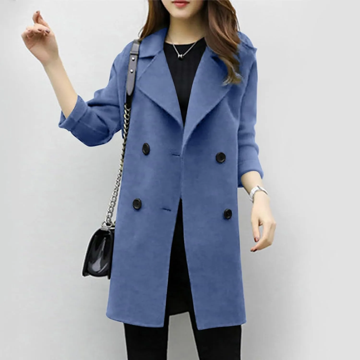 Trench Coat for Women 2024 Fall Winter Wool Coats Double Breasted Notch Lapel Casual Pea Coat Overcoats