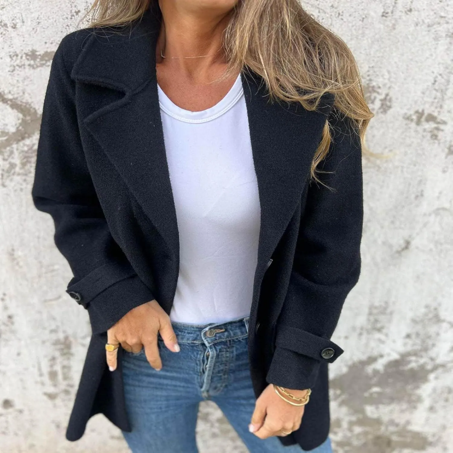 Trench Coat for Women Elegant Wool Blend Notch Lapel Pea Coats Mid-Long Singe Breasted Winter Jackets Outwear