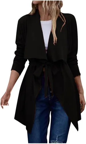 Trench Coat for Women Lightweight V Neck Fall Outfit Long Sleeve Belted Casual Pea Coat Office Work Jackets