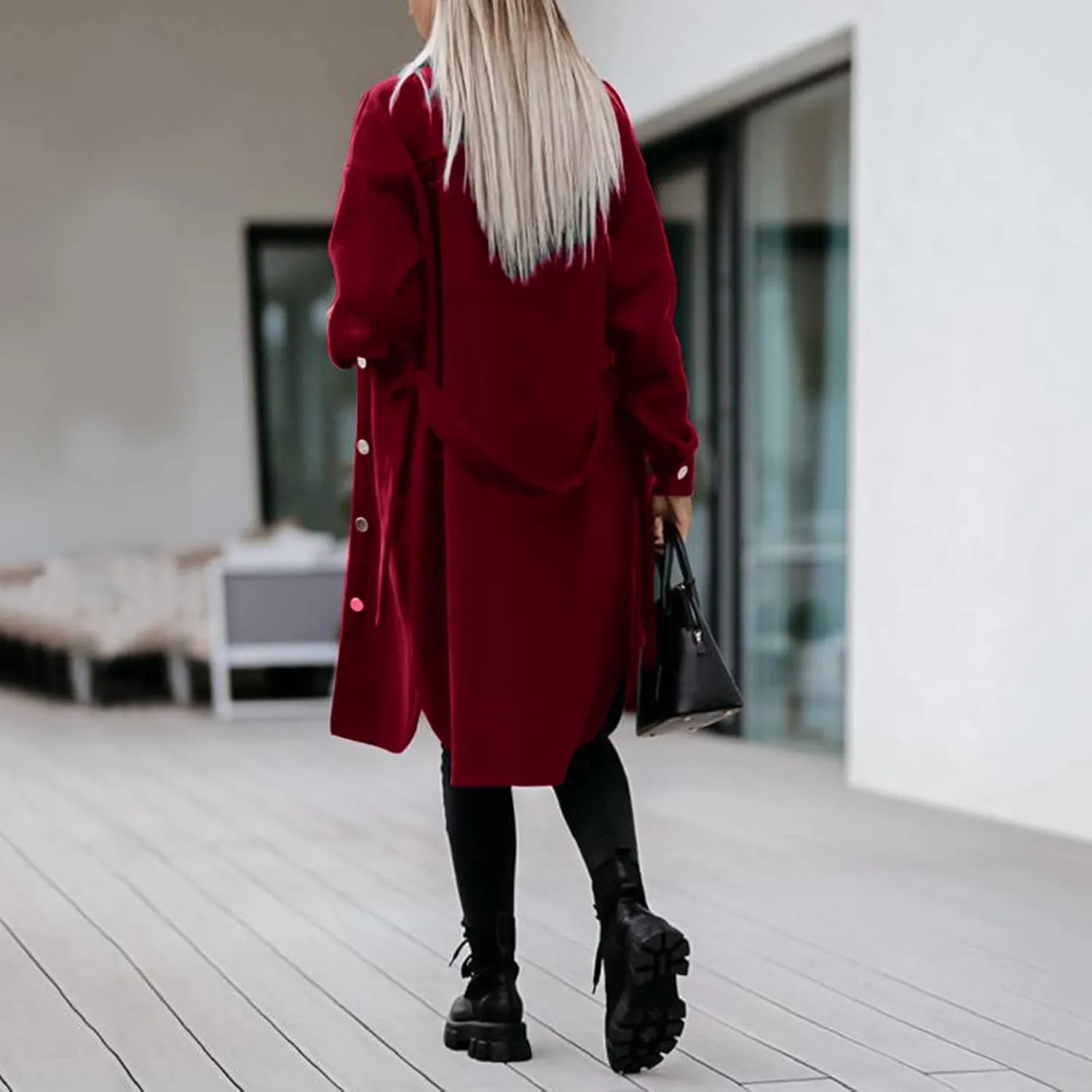 Trench Coat for Women Winter Wool Blend Overcoat Elegant Lapel Collar Double Breasted Peacaot Jackets With Belt