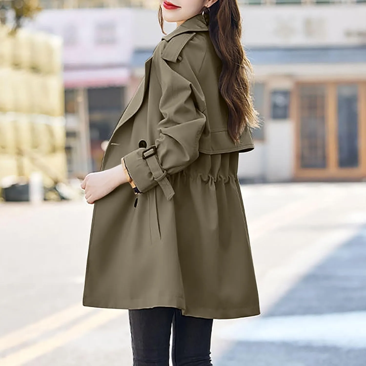 Trench Coat Women Double-Breasted Hooded Jackets Spring Fall Long Fit Outerwear 2024 Fashion Overcoat with Pocket