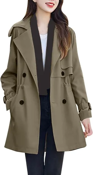 Trench Coat Women Double-Breasted Hooded Jackets Spring Fall Long Fit Outerwear 2024 Fashion Overcoat with Pocket