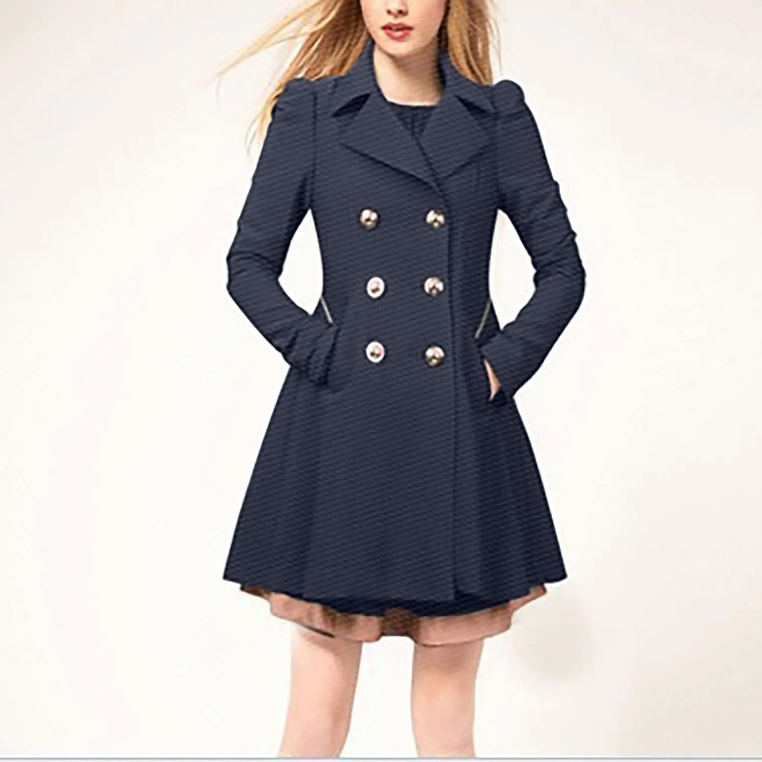 Trench Coats for Women 2024 Notched Lapel Collar Doubel-Breasted Dress Coats Fall Winter Wool Blend Pea Coat Jackets