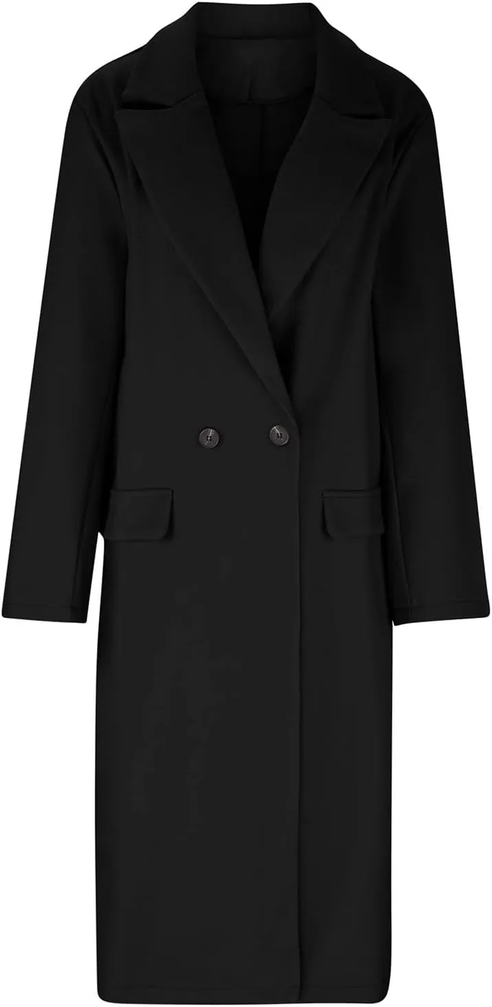 Trench Coats for Women 2024 Trendy Single Breasted Office Overcoats Notched Lapel Collar Wool Blend Pea Coat