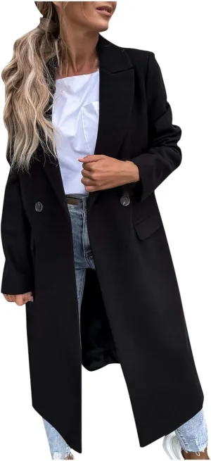 Trench Coats for Women 2024 Trendy Single Breasted Office Overcoats Notched Lapel Collar Wool Blend Pea Coat
