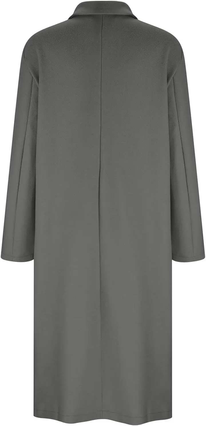Trench Coats for Women 2024 Trendy Single Breasted Office Overcoats Notched Lapel Collar Wool Blend Pea Coat