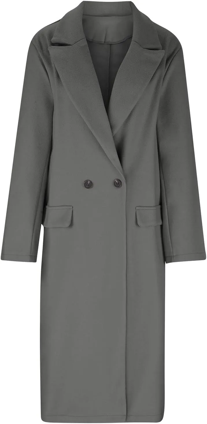 Trench Coats for Women 2024 Trendy Single Breasted Office Overcoats Notched Lapel Collar Wool Blend Pea Coat