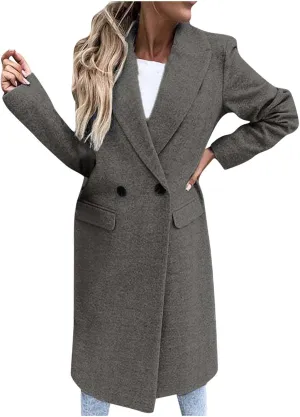 Trench Coats for Women 2024 Trendy Single Breasted Office Overcoats Notched Lapel Collar Wool Blend Pea Coat