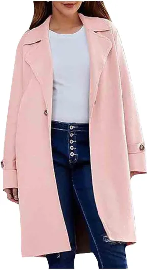 Trench Coats for Women 2024 Wool Blend Warm Winter Coats 2024 Casual Notch Lapel Single-Breasted Pea Coats
