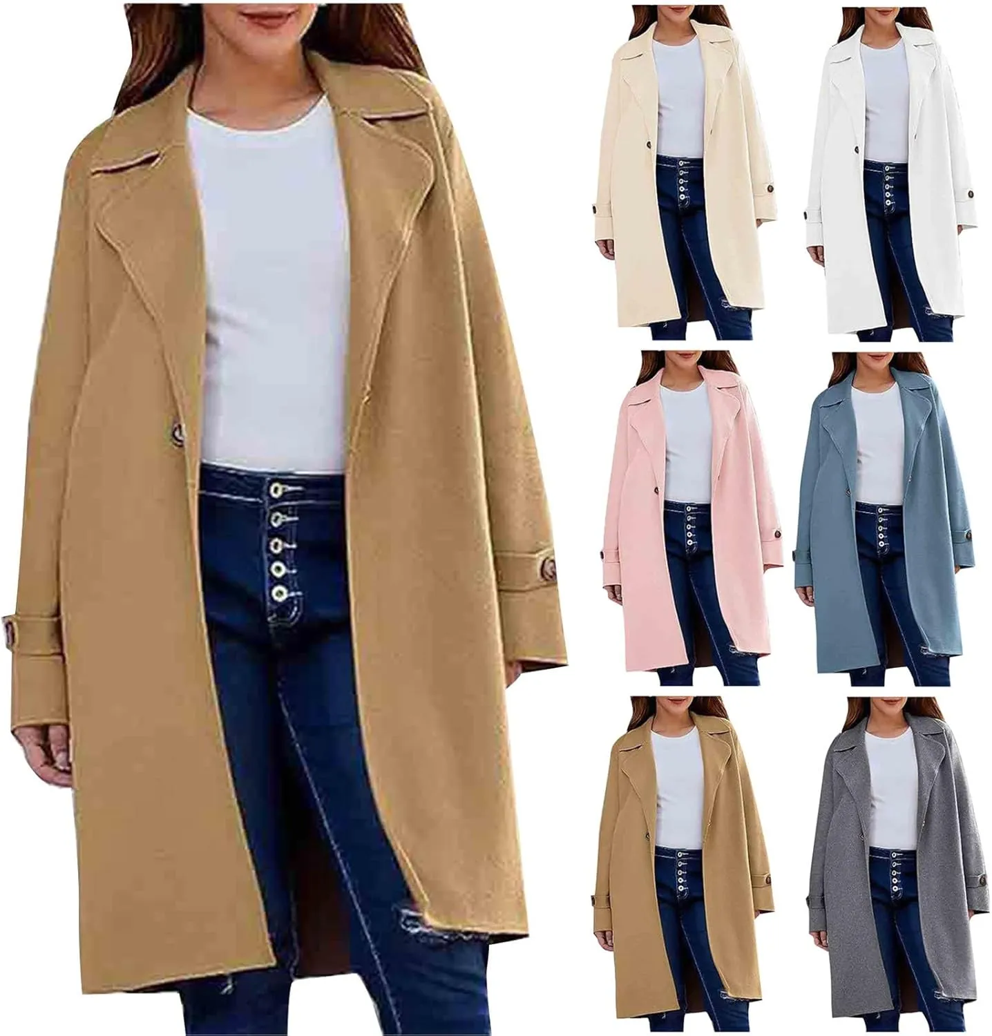 Trench Coats for Women 2024 Wool Blend Warm Winter Coats 2024 Casual Notch Lapel Single-Breasted Pea Coats