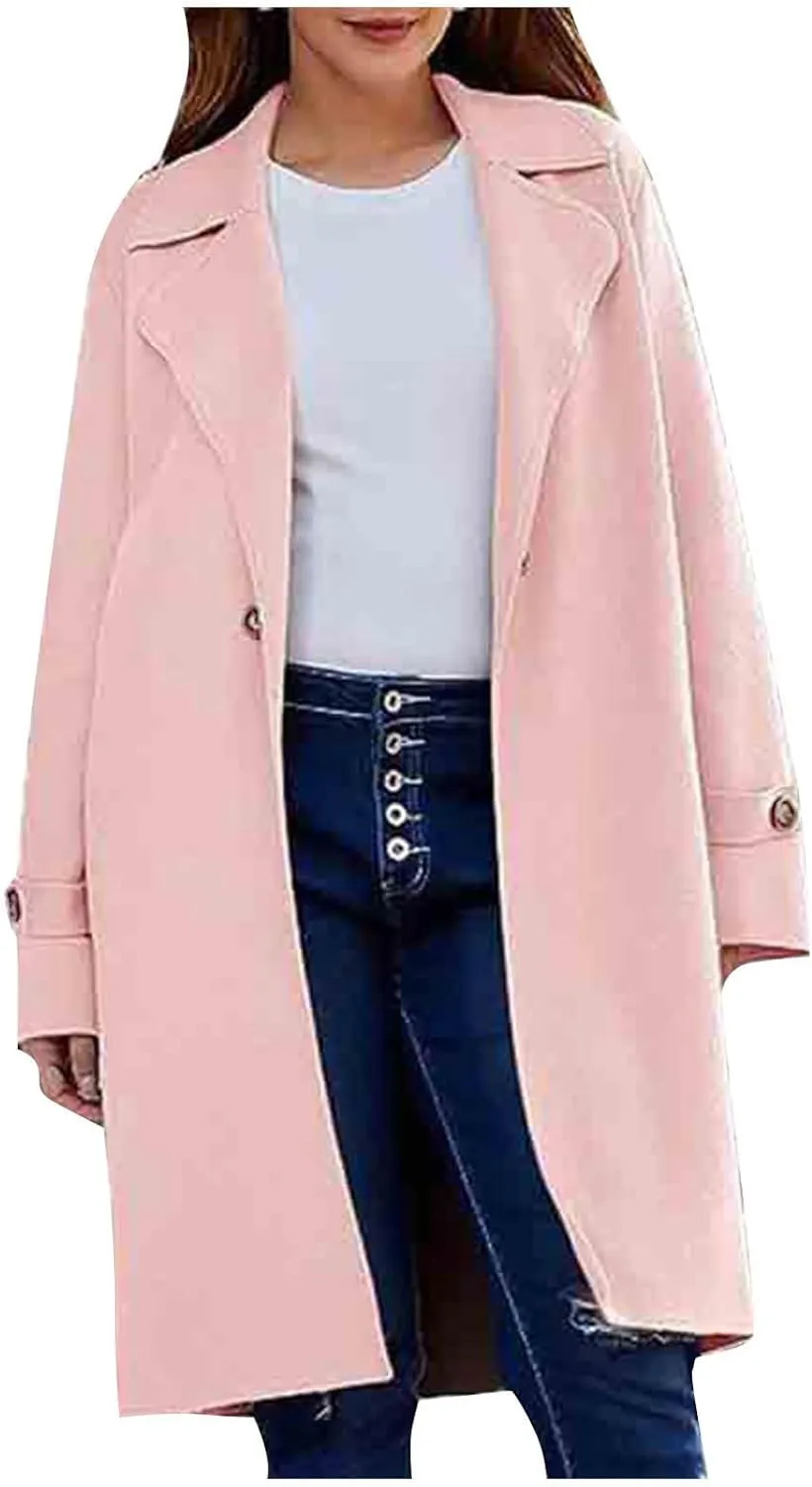 Trench Coats for Women 2024 Wool Blend Warm Winter Coats 2024 Casual Notch Lapel Single-Breasted Pea Coats