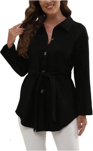 Trench Coats for Women Casual Button Classic Lapel Overcoat Oversized Mid-Long Length Wool Pea Coats With Belt