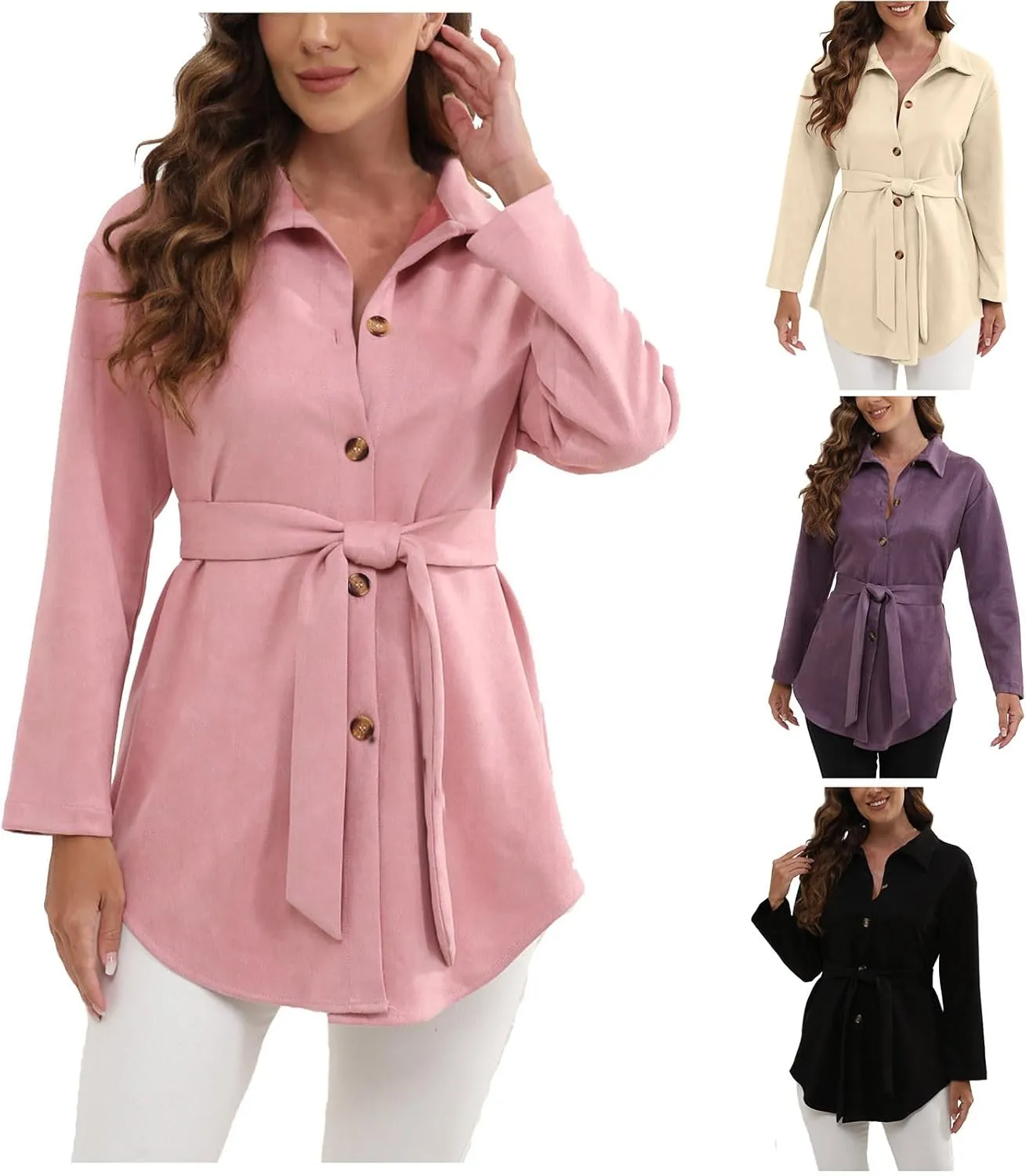 Trench Coats for Women Casual Button Classic Lapel Overcoat Oversized Mid-Long Length Wool Pea Coats With Belt