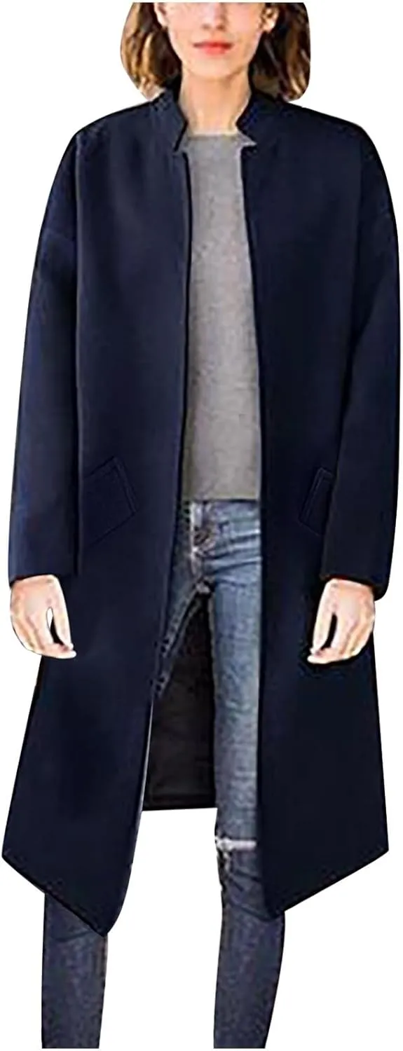 Trench Coats for Women Casual Long Trench Coat Winter Slim Fit Jackets Solid Windbreaker Outerwear with Pockets