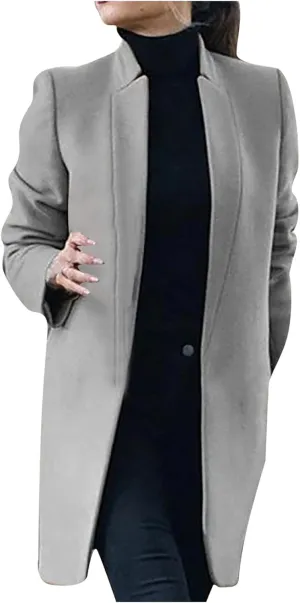 Trench Coats for Women Casual Stand Collar Double Breasted Wool Coats Oversized Warm Winter Long Pea Coat Jackets