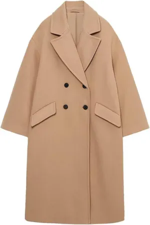 Trench Coats for Women Casual Wool Blend Fall Winter Warm Jacket Notch Lapel Single-Breasted Pea Coat With Pockets