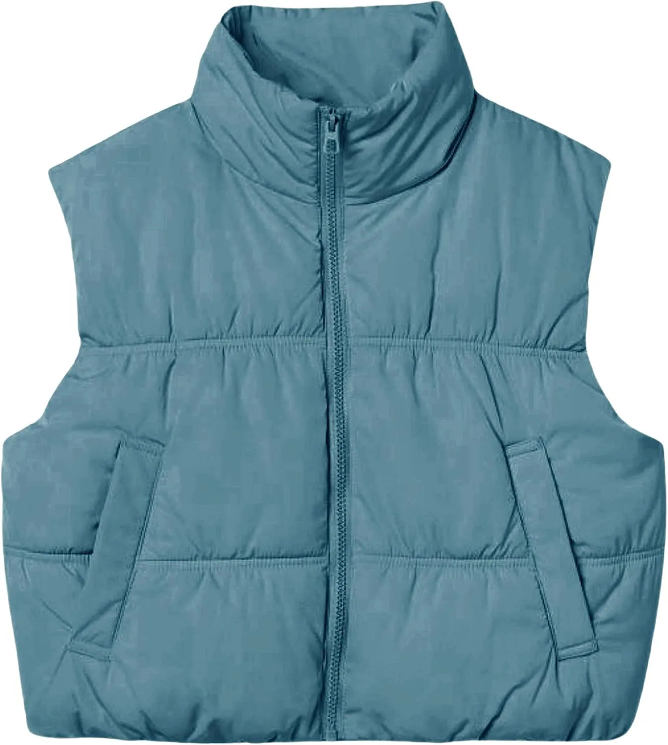 UANEO Womens Cropped Puffer Vest Zip Up Stand Collar Sleeveless Padded Cropped Vest