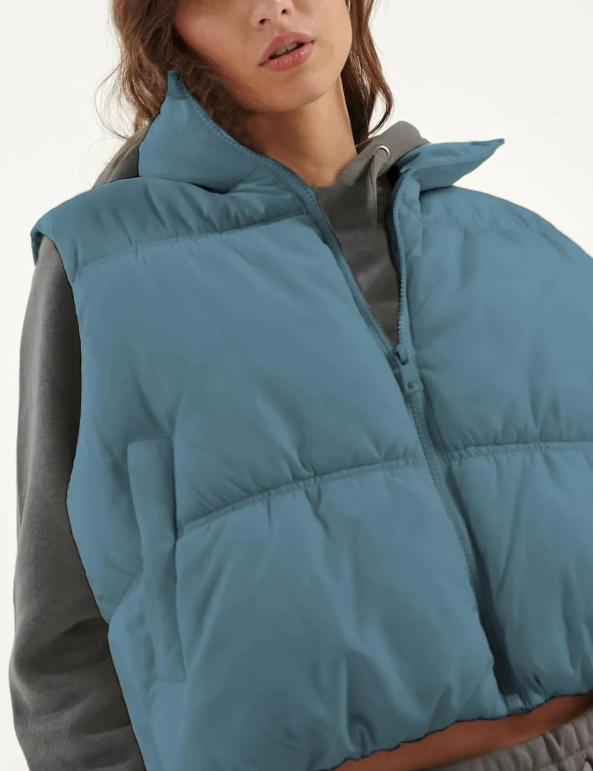 UANEO Womens Cropped Puffer Vest Zip Up Stand Collar Sleeveless Padded Cropped Vest