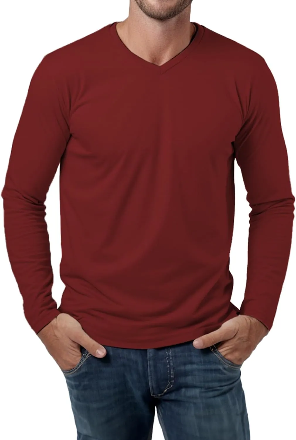 V Neck T Shirts Men  Light and Soft Pullover T Shirt with Long Sleeve- Perfect for Daily Use or Casual Events