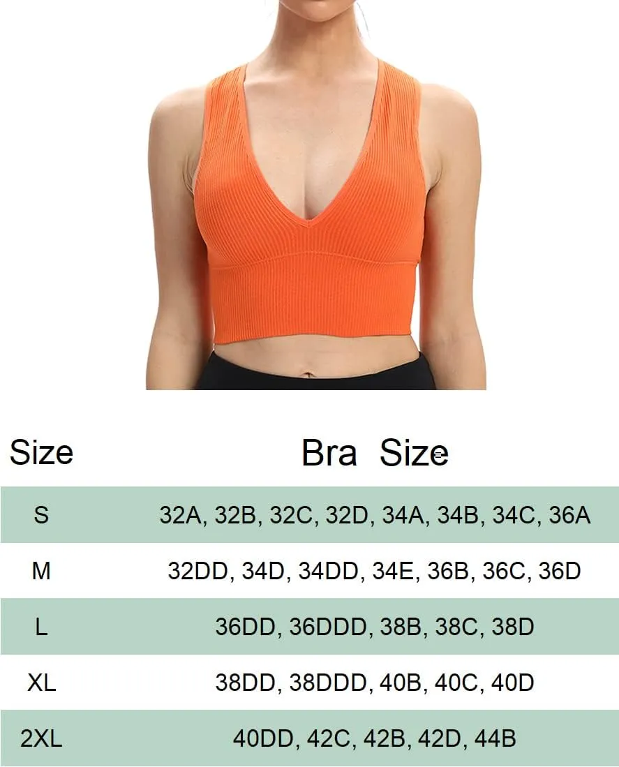 Venbond Women's Sexy Sleeveless Seamless Crop Top Deep Plunge V Neck Ribbed Tank Top with Removable Pads