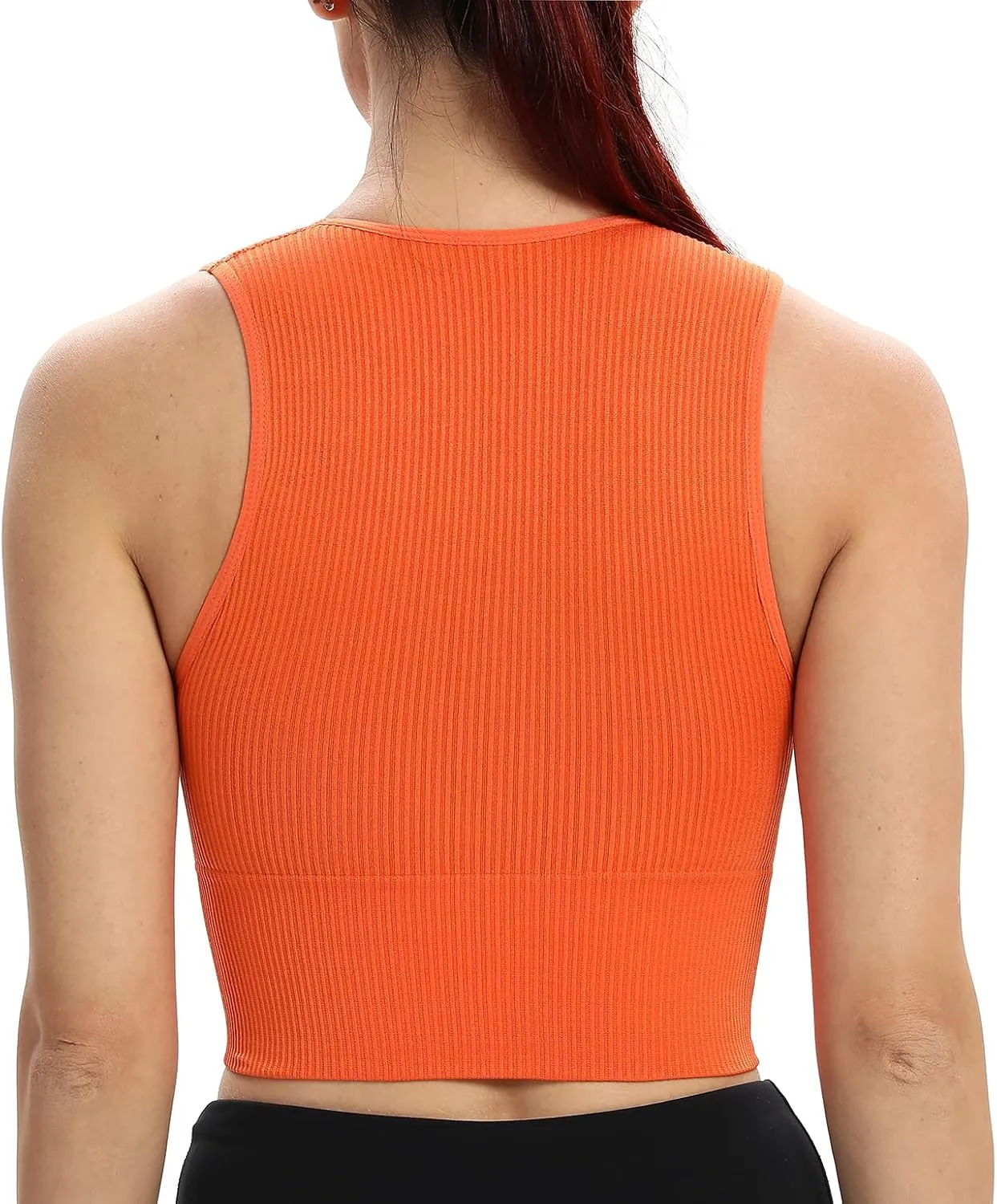 Venbond Women's Sexy Sleeveless Seamless Crop Top Deep Plunge V Neck Ribbed Tank Top with Removable Pads