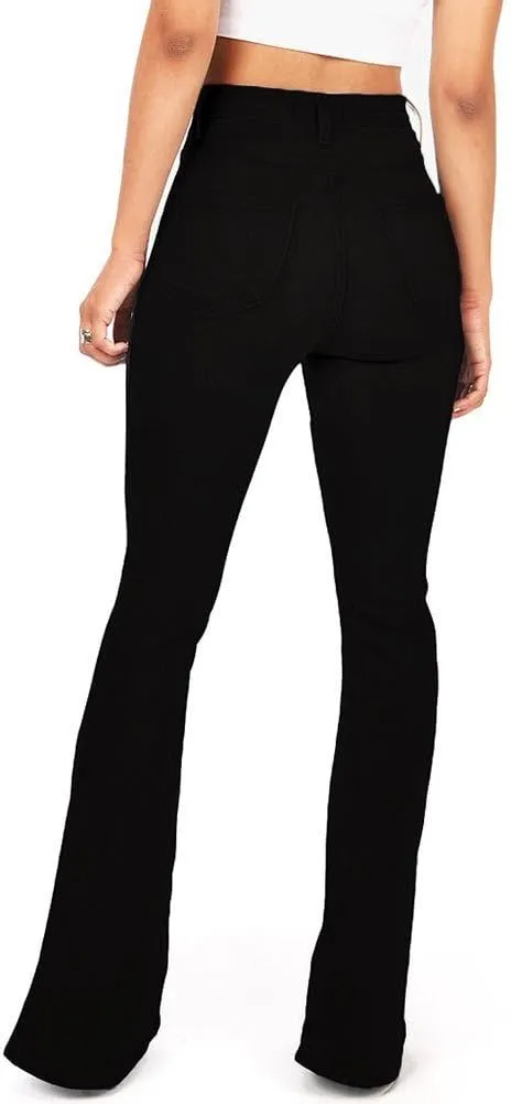 Vibrant Women's Juniors Bell Bottom High Waist Fitted Denim Jeans