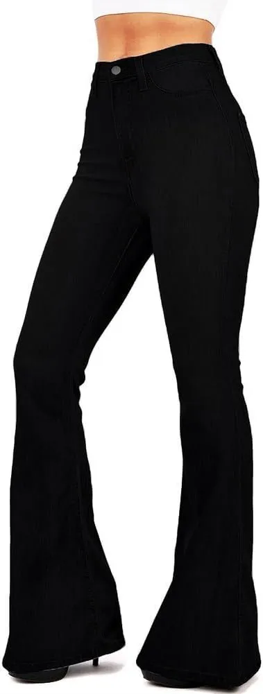 Vibrant Women's Juniors Bell Bottom High Waist Fitted Denim Jeans