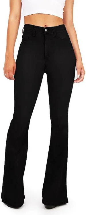 Vibrant Women's Juniors Bell Bottom High Waist Fitted Denim Jeans