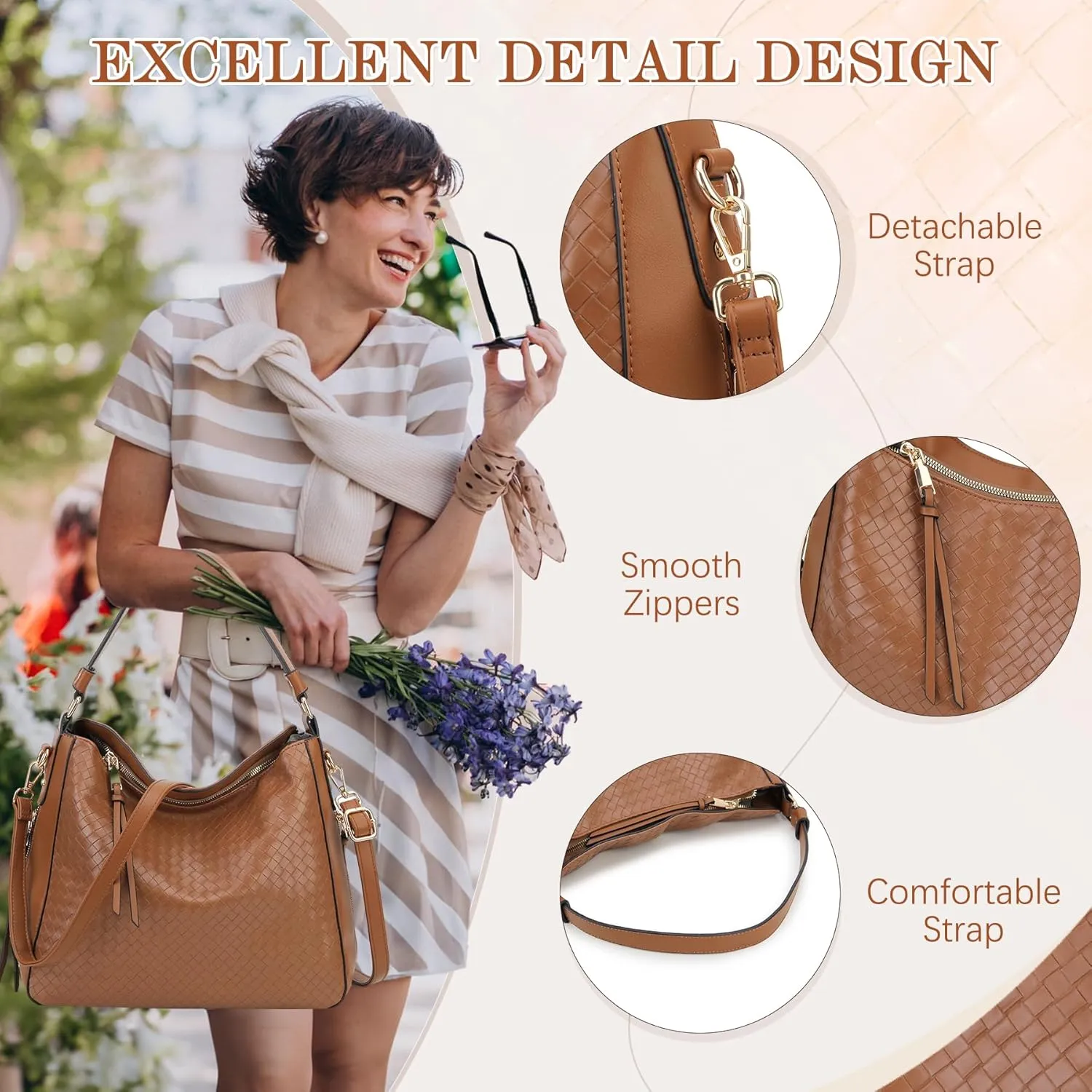 VX VONXURY Hobo Bags for Women, Faux Leather Tote Purse Ladies Handbag Medium Shoulder Bags with Side Pockets for Work Travel
