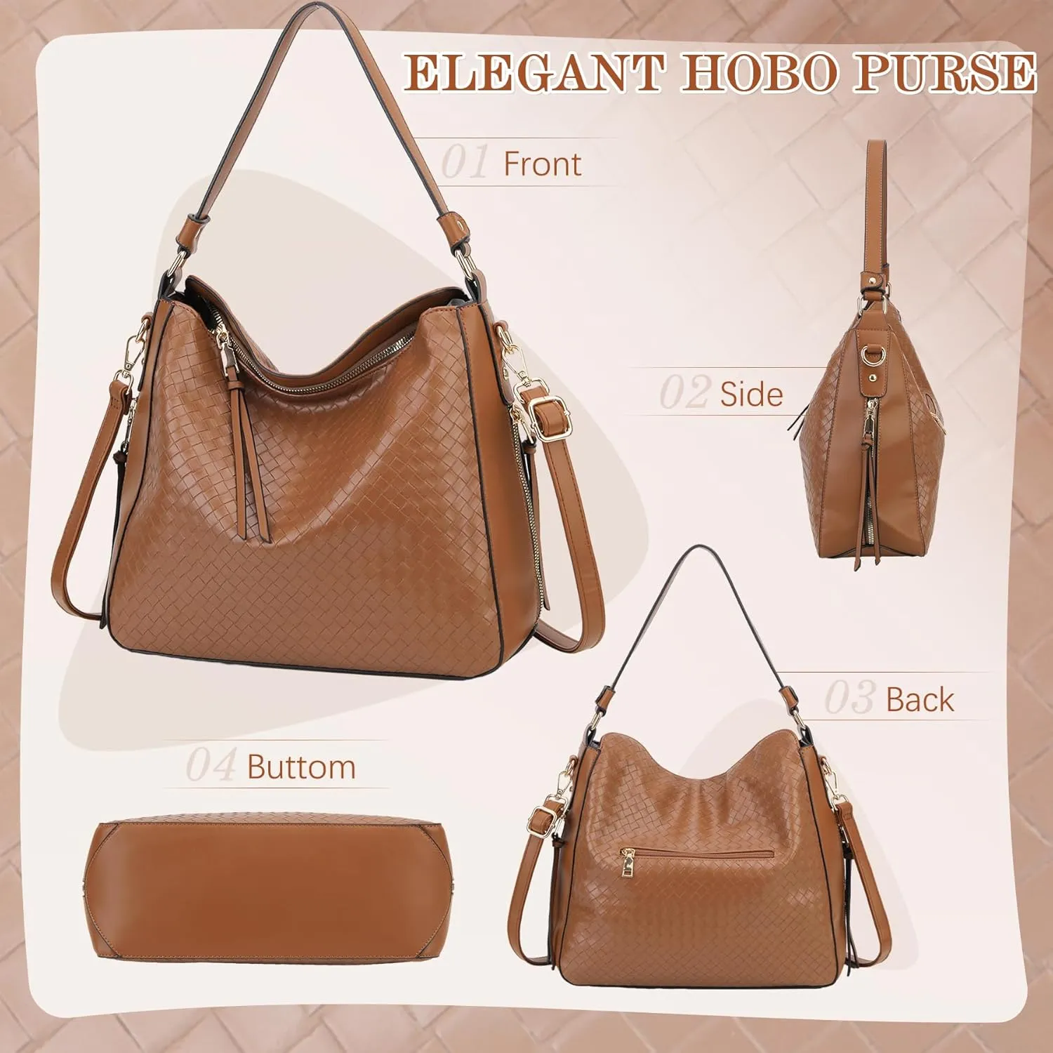 VX VONXURY Hobo Bags for Women, Faux Leather Tote Purse Ladies Handbag Medium Shoulder Bags with Side Pockets for Work Travel