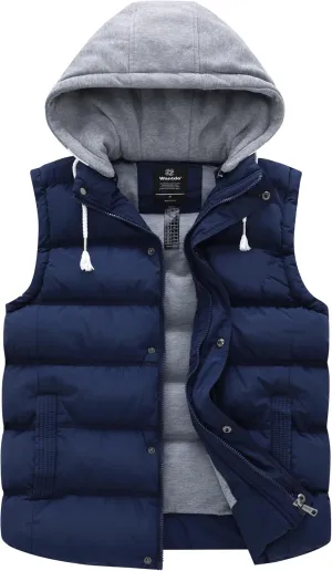 Wantdo Men's Thicken Winter Vest Water-Resistant Puffer Jacket Thicken Vest with Removable Hood
