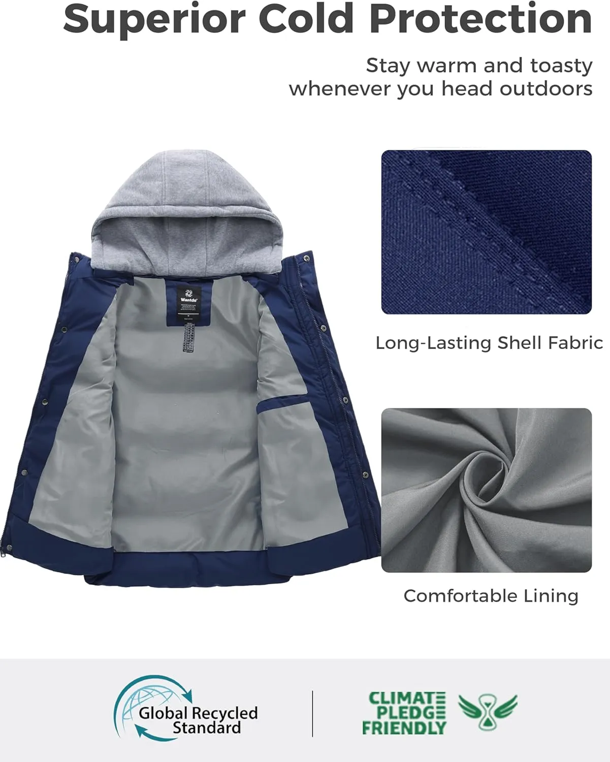 Wantdo Men's Thicken Winter Vest Water-Resistant Puffer Jacket Thicken Vest with Removable Hood