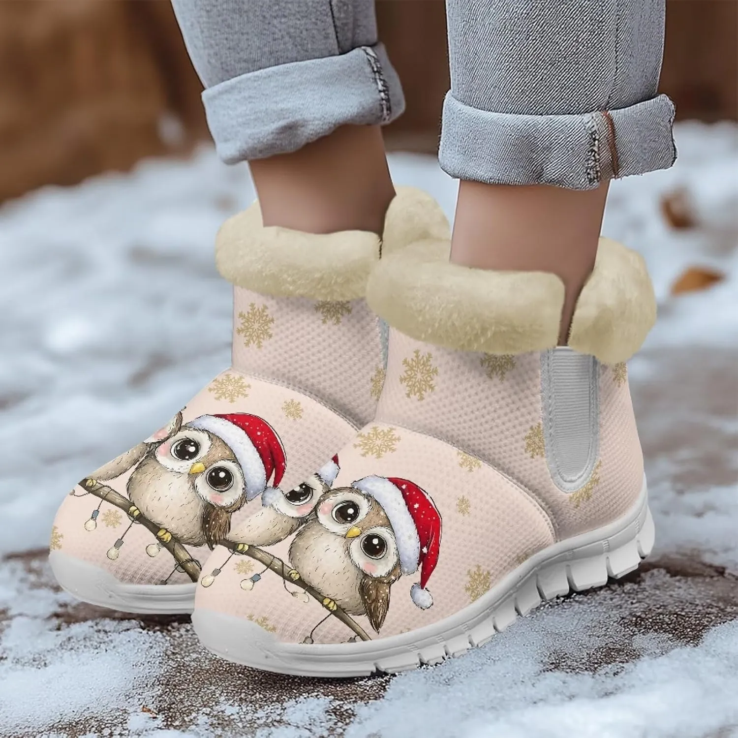 Winter Boots for Women White Sole Snow Boots Anti-Slip Outsole Ankle Boots Warm Fur Lining Mid Boot Walking Booties