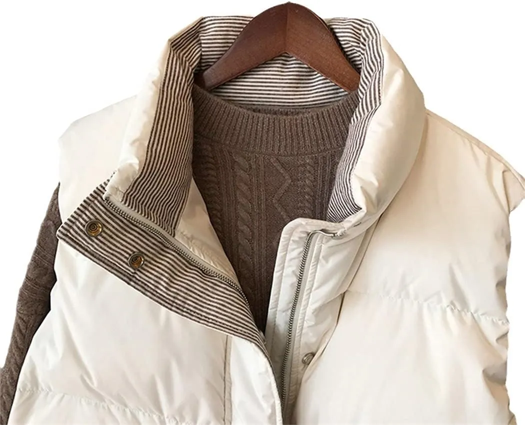 Winter Coat Sleeveless Women Vest Thicken Warm Cotton Padded Warm Plus Size Striped Stand Collar Vest