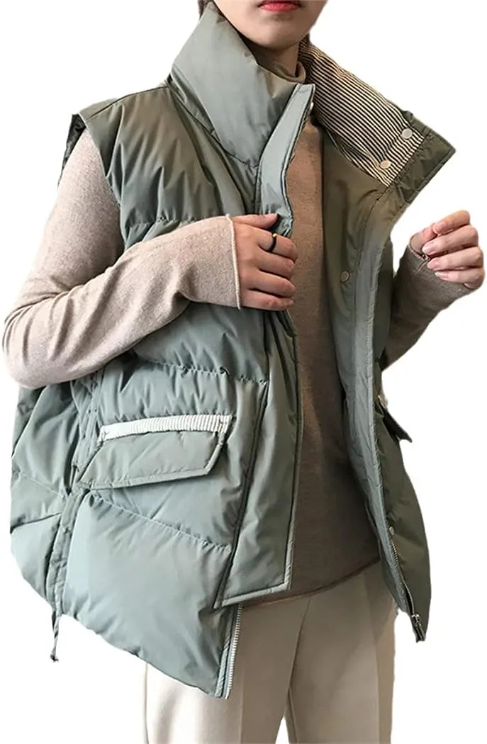 Winter Coat Sleeveless Women Vest Thicken Warm Cotton Padded Warm Plus Size Striped Stand Collar Vest