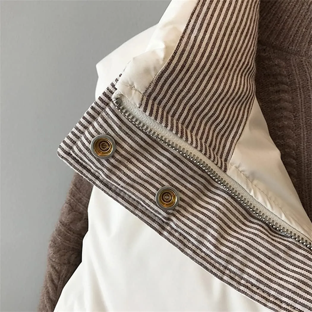 Winter Coat Sleeveless Women Vest Thicken Warm Cotton Padded Warm Plus Size Striped Stand Collar Vest