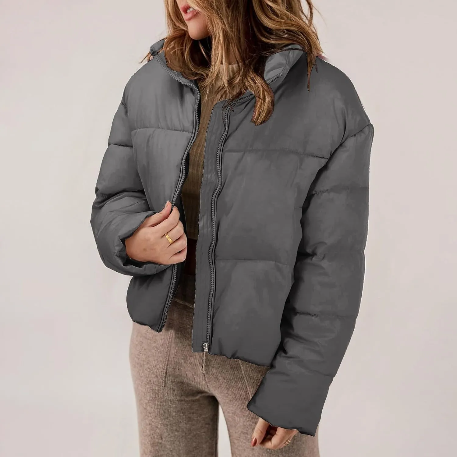 Winter Coats and Winter Casual Short Drawstring Adjustable Cotton Vest Jacket Winter Jacket Plus Size Women Faux