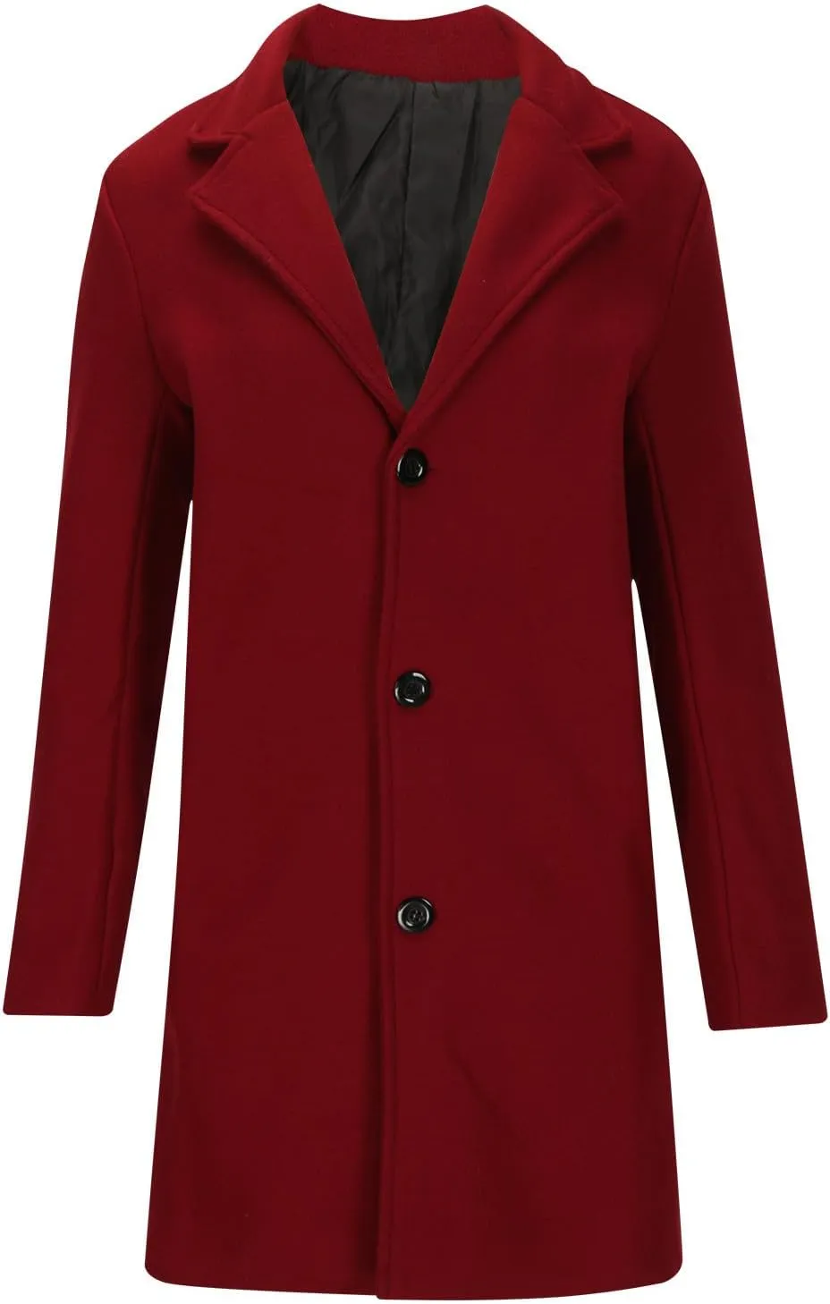 Winter Coats for Men Notched Lapel Long Jacket Wool Blend Single Trench Coat Plus Size Business Pea Coat
