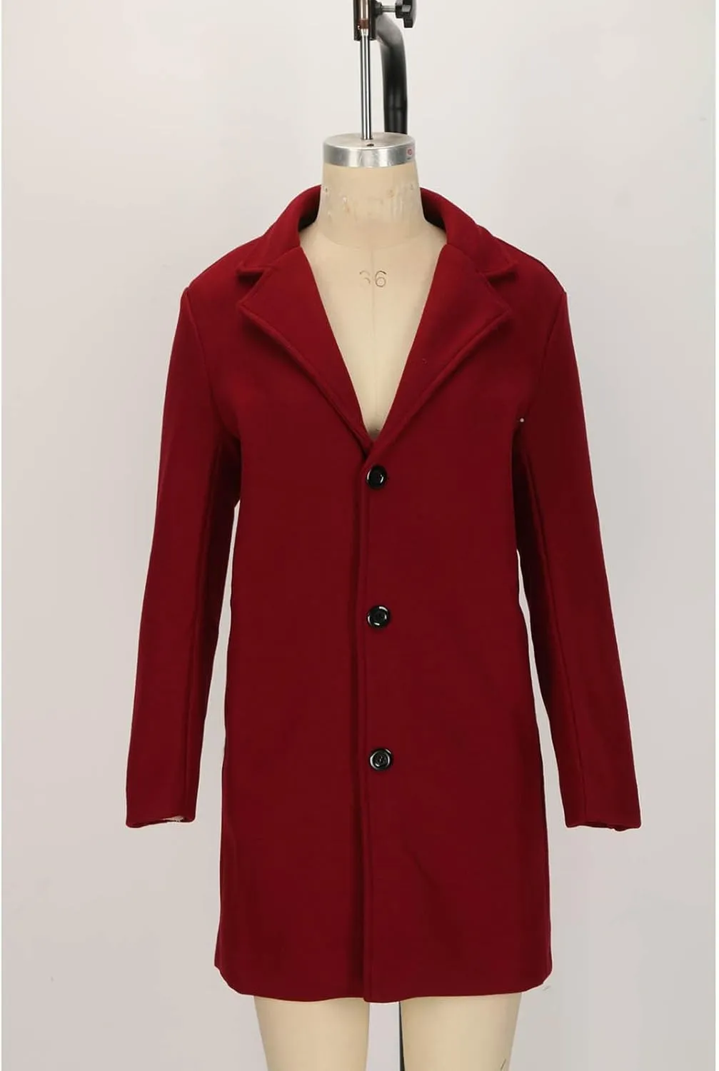 Winter Coats for Men Notched Lapel Long Jacket Wool Blend Single Trench Coat Plus Size Business Pea Coat