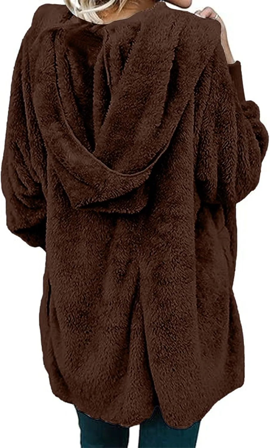 Winter Coats For Women Loose Hooded Jacket Plush Long Sleeve Cardigan Solid Color Coat