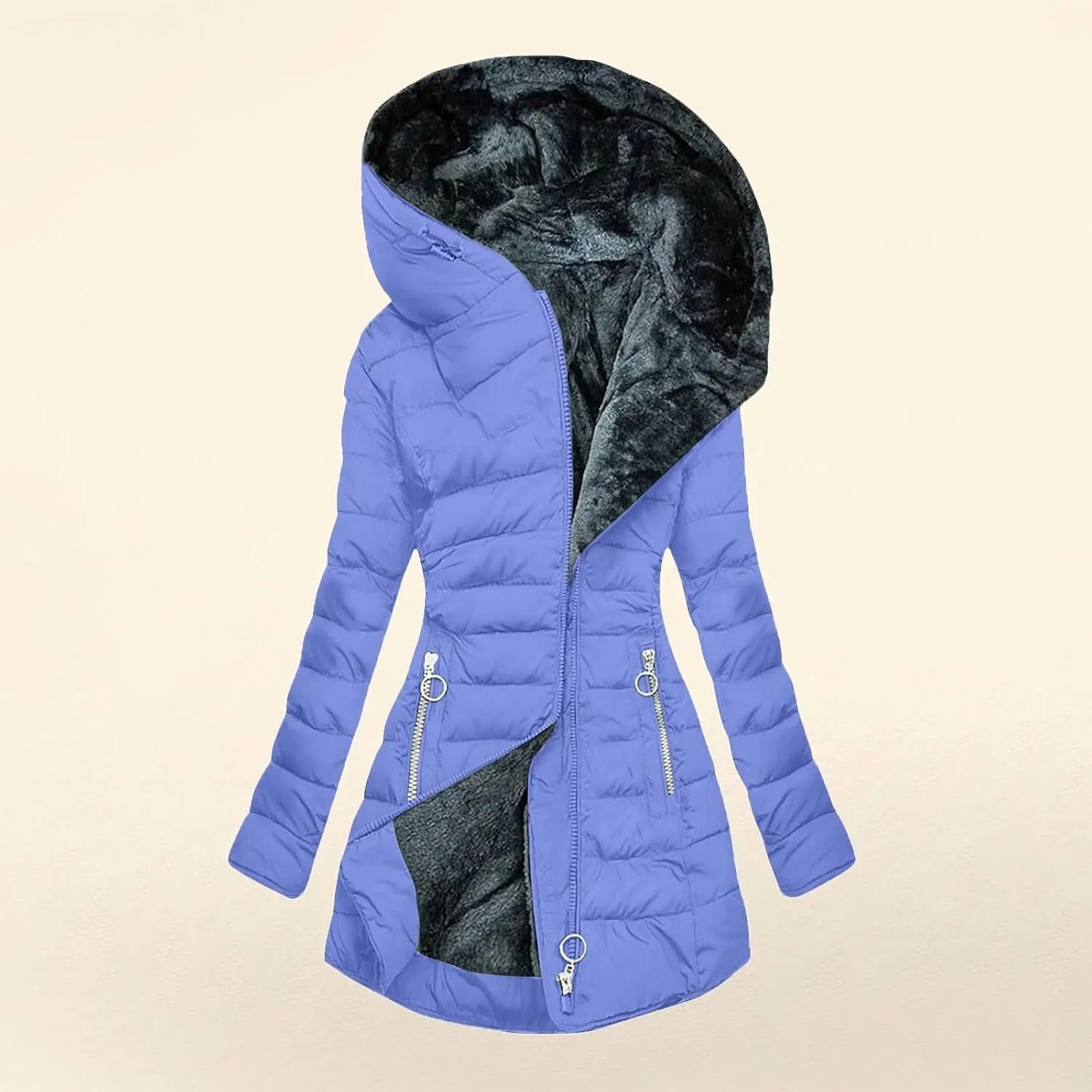 Winter Coats for Women Thicken Warm Fleece Lined Parka Long Quilted Fashion Solid Puffer Jacket With Faux Fur Hood