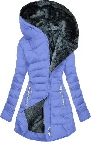 Winter Coats for Women Thicken Warm Fleece Lined Parka Long Quilted Fashion Solid Puffer Jacket With Faux Fur Hood