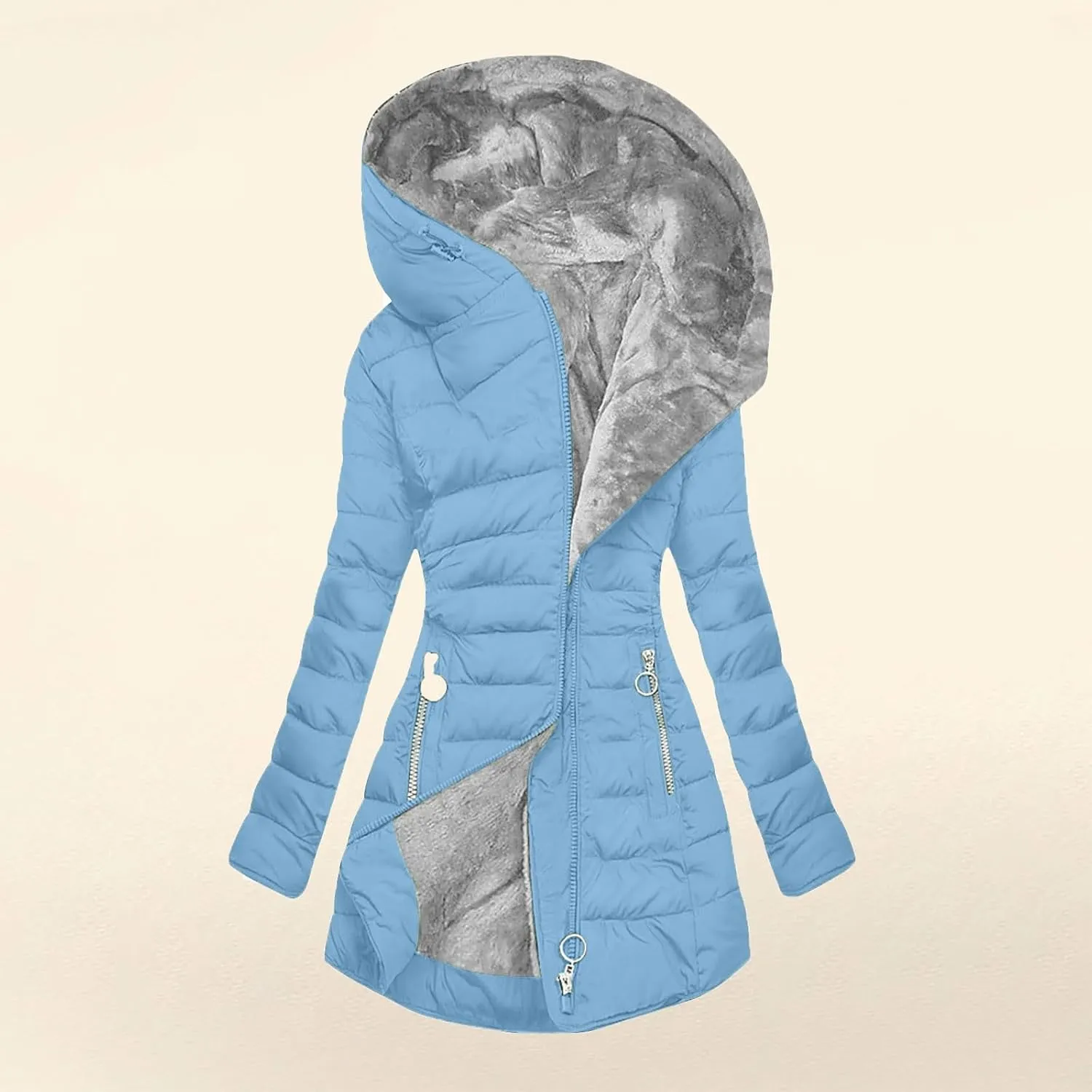 Winter Coats for Women Thicken Warm Fleece Lined Parka Long Quilted Fashion Solid Puffer Jacket With Faux Fur Hood
