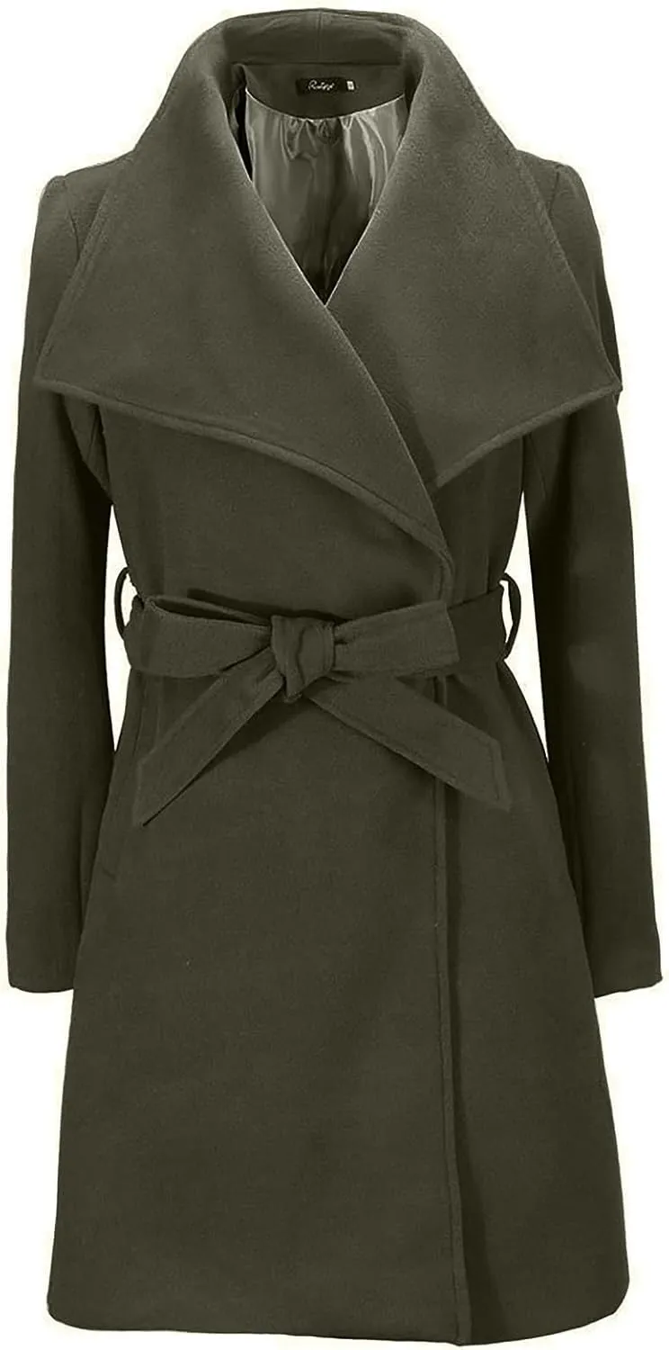 Winter Coats for Women Wool Blend Warm Soft Pea Coat 2024 Casual Notch Lapel Mid-Long Trench Coat Overcoat With Belt