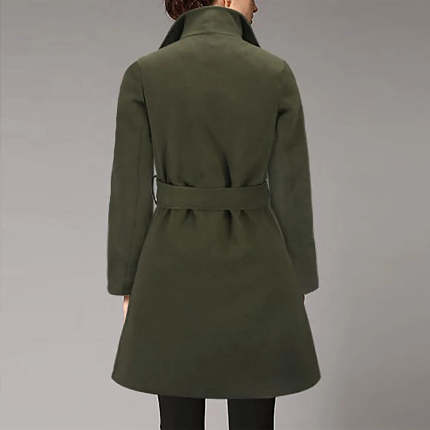 Winter Coats for Women Wool Blend Warm Soft Pea Coat 2024 Casual Notch Lapel Mid-Long Trench Coat Overcoat With Belt