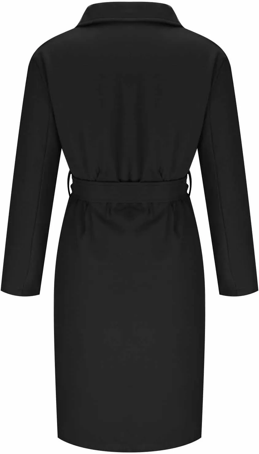 Winter Pea Coats for Women 2024 Casual Notch Lapel Office Jackets Mid Long Length Belted Trench Coat Wool Coat