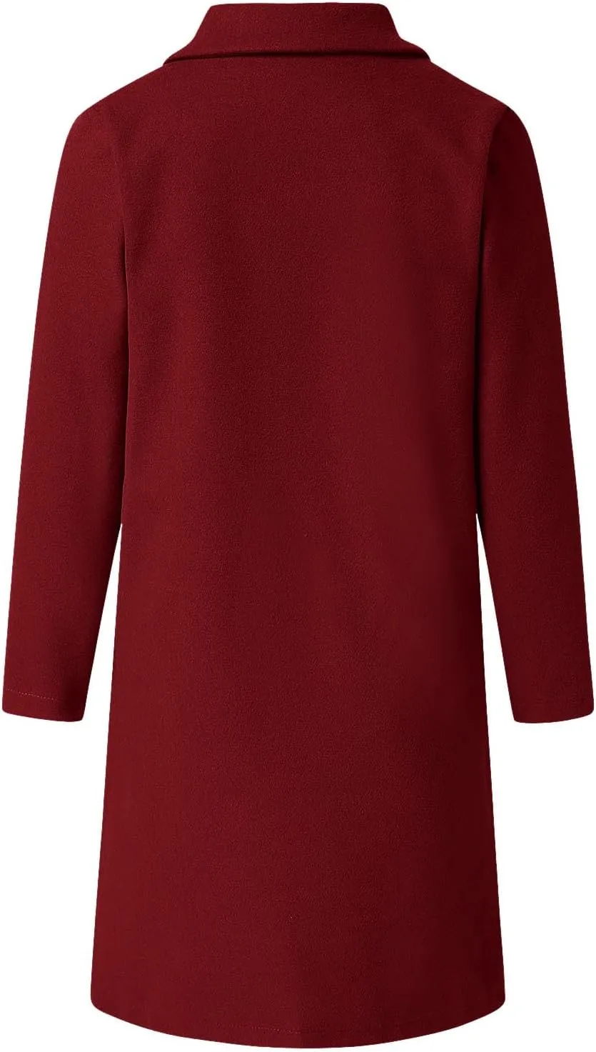 Winter Pea Coats for Women Elegant Double Breasted Lapel Jacket Wool Blend Trench Coat Mid Long Dress Coats