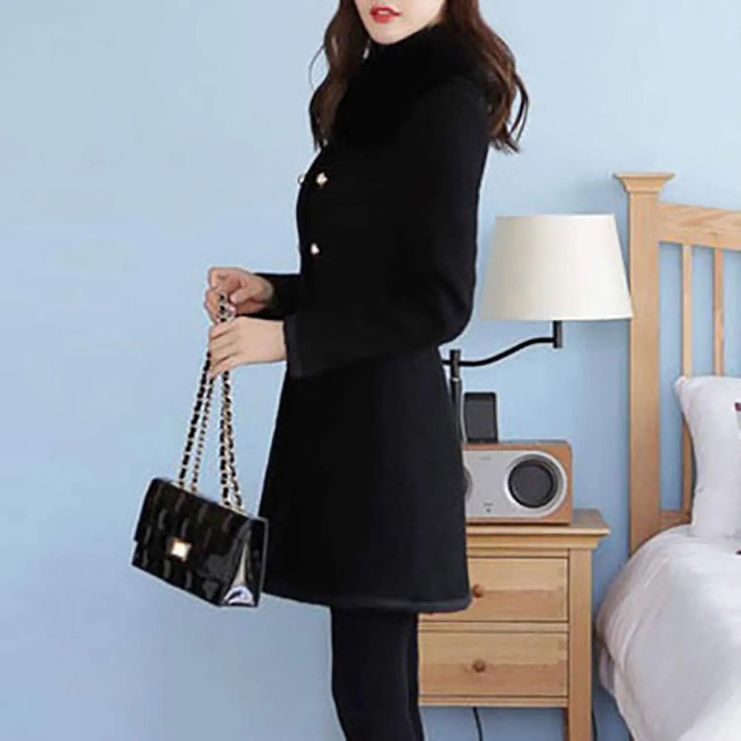 Winter Pea Coats for Women Wool Blend Long Trench Coat Casual Oversized Notched Lapel Collar Overcoat Outerwear