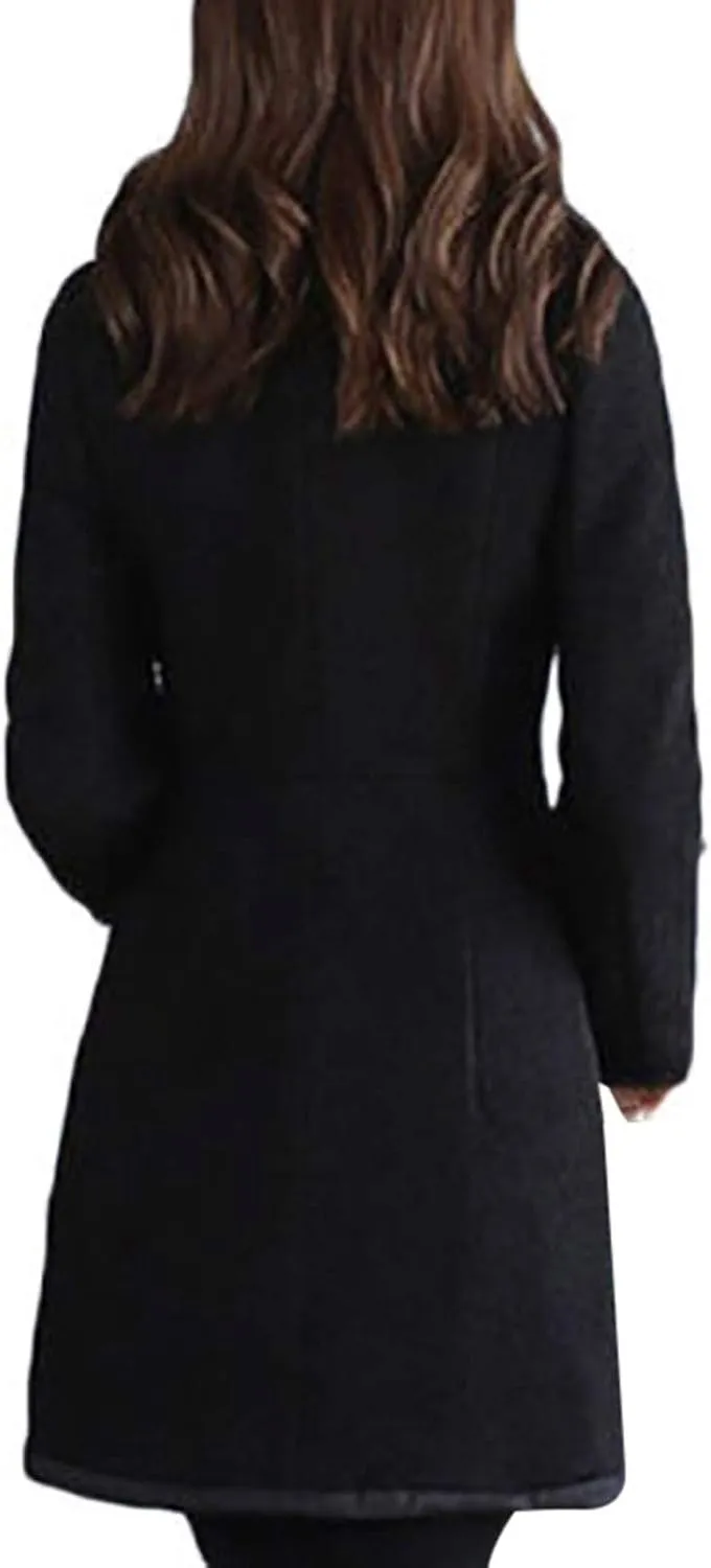 Winter Pea Coats for Women Wool Blend Long Trench Coat Casual Oversized Notched Lapel Collar Overcoat Outerwear