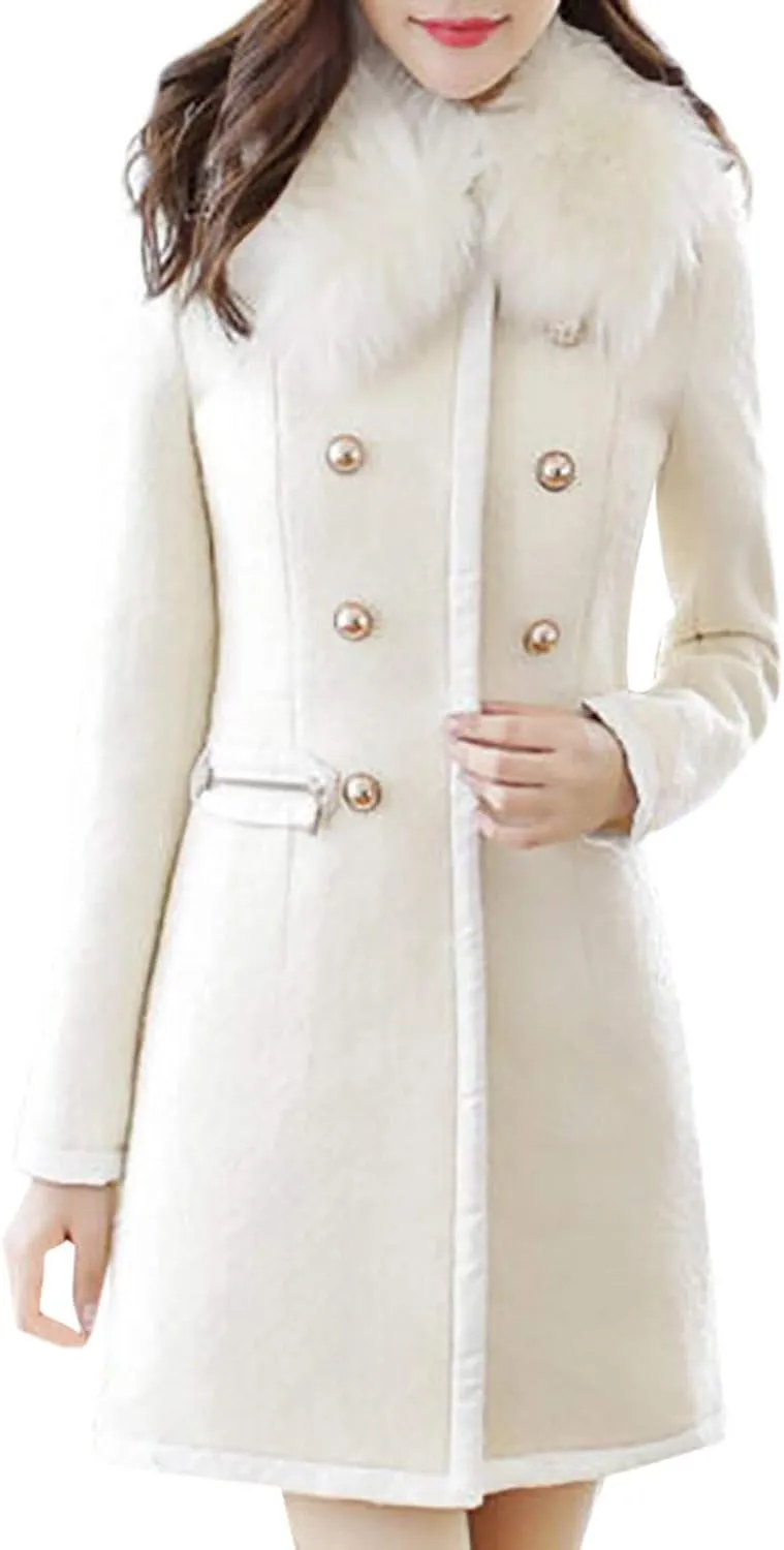 Winter Pea Coats for Women Wool Blend Long Trench Coat Casual Oversized Notched Lapel Collar Overcoat Outerwear